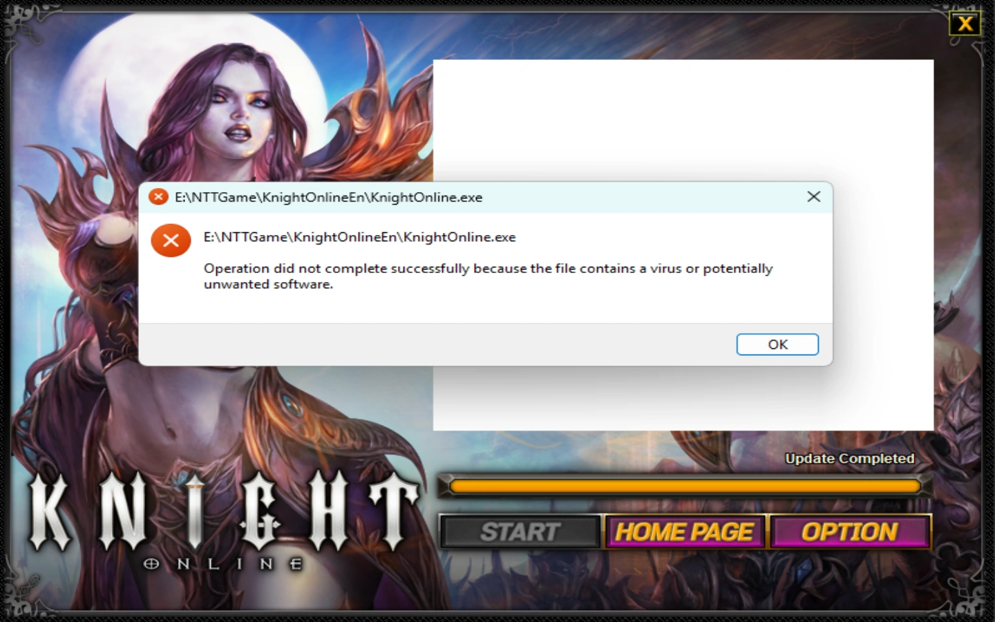 Knight online exe bulunamıyor Windows virus algıladı sorunu