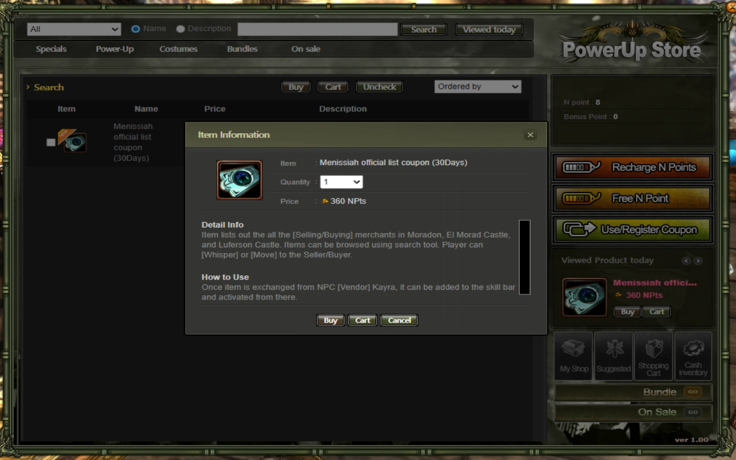 Knight Online Pazar Sc - Menissiah Official List Coupon